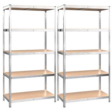 5-Layer Heavy-Duty Shelves - 2 pcs Silver Steel & Engineered Wood