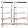 5-Layer Heavy-Duty Shelves - 2 pcs Silver Steel & Engineered Wood