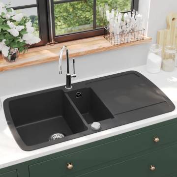 Granite Kitchen Sink Double Basin Black | Durable & Stylish