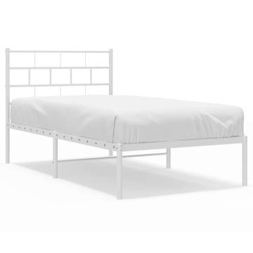 Metal Bed Frame with Headboard White 100x190 cm | HipoMarket