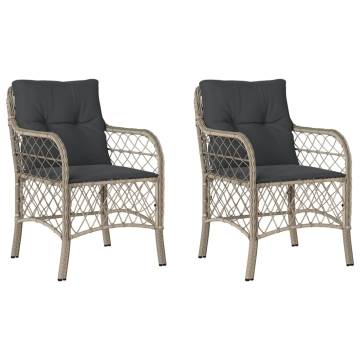 Garden Chairs with Cushions - 2 pcs Light Grey Poly Rattan