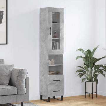 Stylish Highboard Concrete Grey - 34.5x34x180 cm - Hipomarket