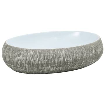 Grey & Blue Oval Countertop Basin - 59x40 cm Ceramic Sink