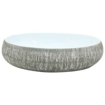 Grey & Blue Oval Countertop Basin - 59x40 cm Ceramic Sink