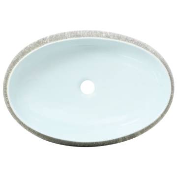 Grey & Blue Oval Countertop Basin - 59x40 cm Ceramic Sink