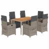 7 Piece Garden Dining Set with Cushions - Grey Poly Rattan