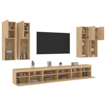 7 Piece TV Wall Cabinet Set with LED Lights - Sonoma Oak