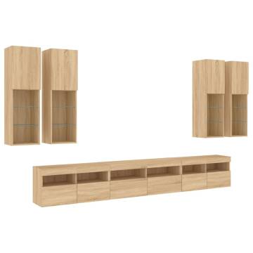 7 Piece TV Wall Cabinet Set with LED Lights - Sonoma Oak