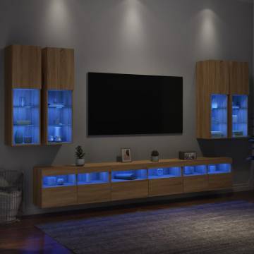 7 Piece TV Wall Cabinet Set with LED Lights - Sonoma Oak