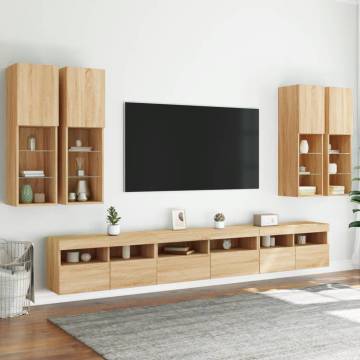 7 Piece TV Wall Cabinet Set with LED Lights - Sonoma Oak