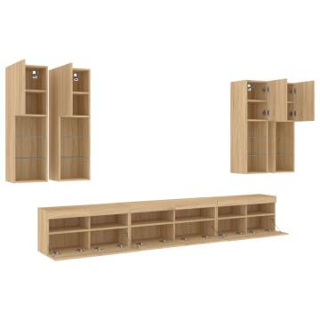 7 Piece TV Wall Cabinet Set with LED Lights - Sonoma Oak