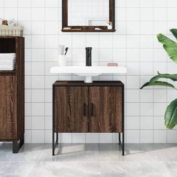 Stylish Brown Oak Bathroom Sink Cabinet - 60x33x60 cm