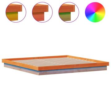 LED Bed Frame Wax Brown 180x200 cm - Super King Solid Pine