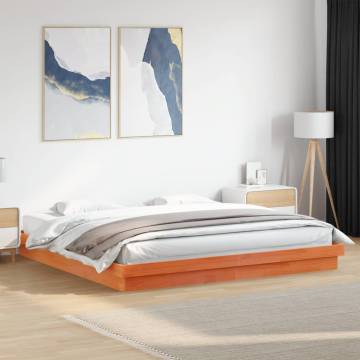 LED Bed Frame Wax Brown 180x200 cm - Super King Solid Pine