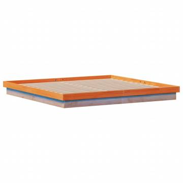 LED Bed Frame Wax Brown 180x200 cm - Super King Solid Pine