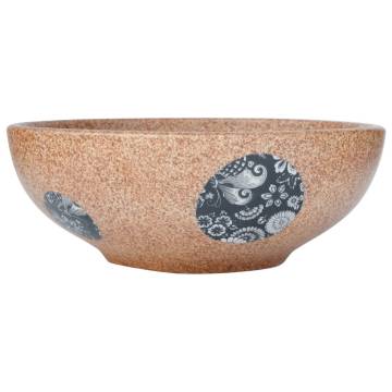 Chic Brown & Blue Round Ceramic Countertop Basin | 41x14 cm