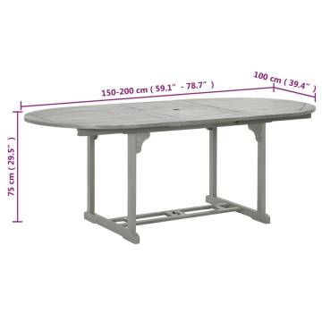 Stylish Grey Garden Table 200x100 cm in Solid Acacia Wood