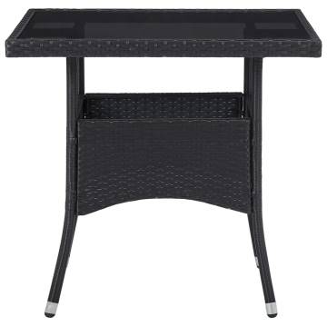 Outdoor Dining Table - Black Poly Rattan & Glass | HipoMarket