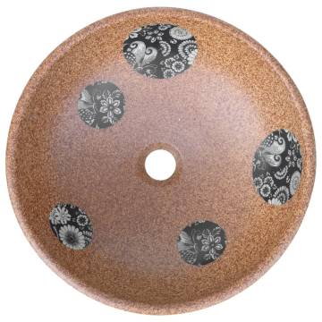 Chic Brown & Blue Round Ceramic Countertop Basin | 41x14 cm