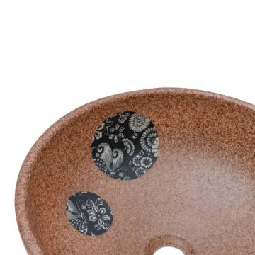 Chic Brown & Blue Round Ceramic Countertop Basin | 41x14 cm