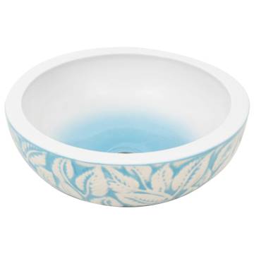 Chic White & Blue Round Countertop Basin - 41x14 cm Ceramic