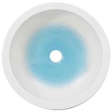 Chic White & Blue Round Countertop Basin - 41x14 cm Ceramic