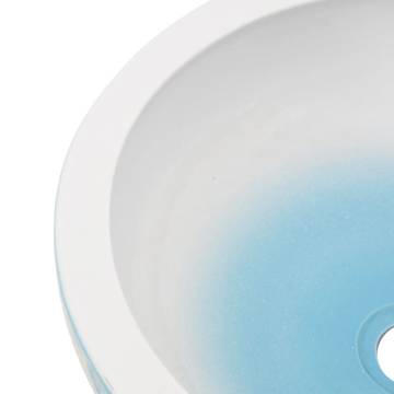 Chic White & Blue Round Countertop Basin - 41x14 cm Ceramic