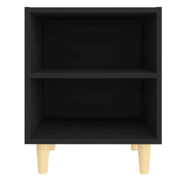 Scandinavian Bed Cabinet with Solid Wood Legs - Black 40x30x50 cm