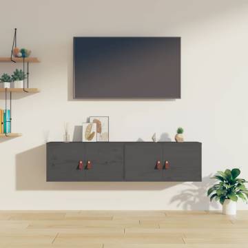 Stylish Grey Wall Cabinets - 2 pcs, Solid Pine Wood