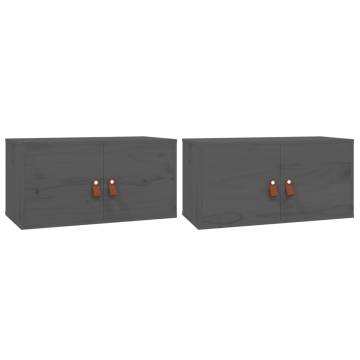 Stylish Grey Wall Cabinets - 2 pcs, Solid Pine Wood