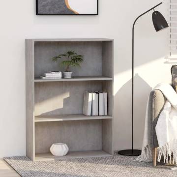 3-Tier Book Cabinet - Modern Concrete Grey 80x30x114 cm