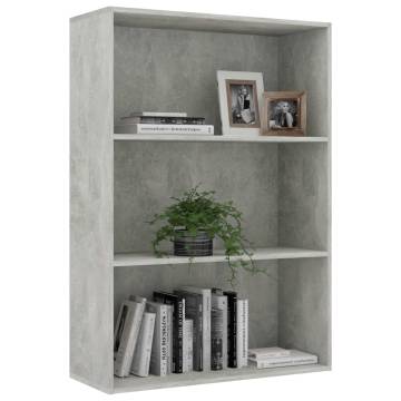 3-Tier Book Cabinet - Modern Concrete Grey 80x30x114 cm