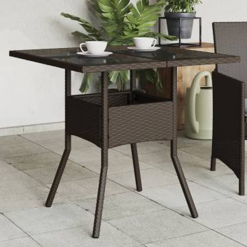 Garden Table with Glass Top Brown - 80x80 cm Poly Rattan