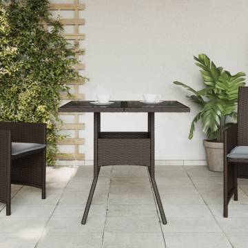 Garden Table with Glass Top Brown - 80x80 cm Poly Rattan