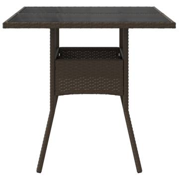 Garden Table with Glass Top Brown - 80x80 cm Poly Rattan