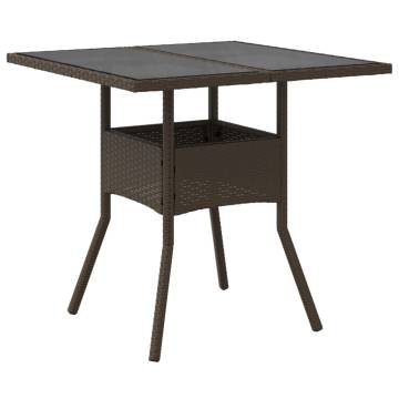 Garden Table with Glass Top Brown - 80x80 cm Poly Rattan