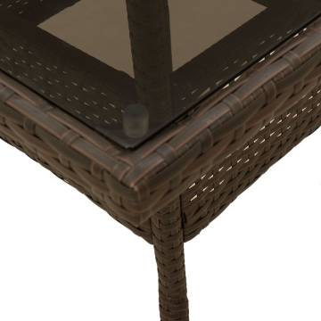 Garden Table with Glass Top Brown - 80x80 cm Poly Rattan