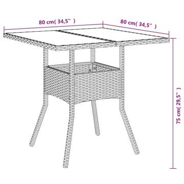 Garden Table with Glass Top Brown - 80x80 cm Poly Rattan