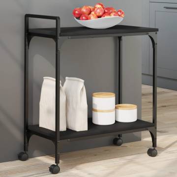 Stylish Black Kitchen Trolley - Engineered Wood, 60.5x31 cm