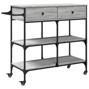 Stylish Grey Sonoma Kitchen Trolley - 105x42x95 cm