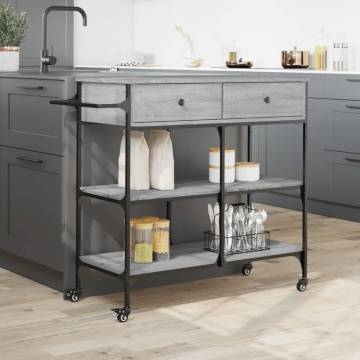 Stylish Grey Sonoma Kitchen Trolley - 105x42x95 cm