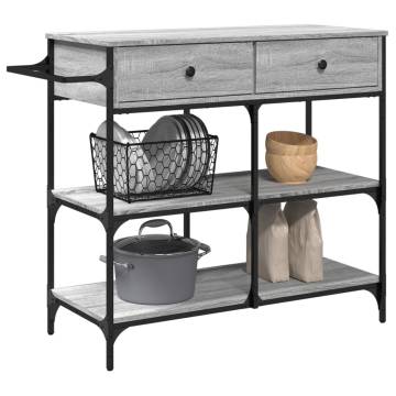 Stylish Grey Sonoma Kitchen Trolley - 105x42x95 cm