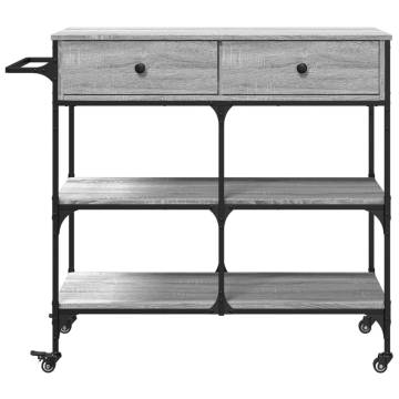 Stylish Grey Sonoma Kitchen Trolley - 105x42x95 cm