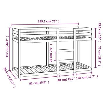 White Bunk Bed 75x190 cm | Solid Wood Pine | Hipo Market