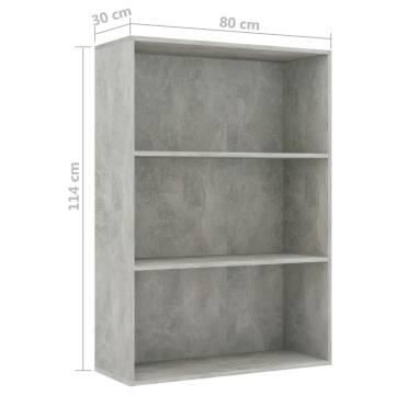 3-Tier Book Cabinet - Modern Concrete Grey 80x30x114 cm