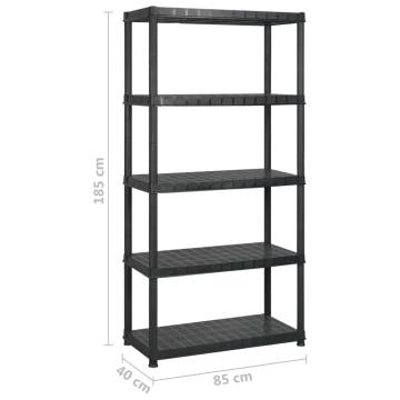 5-Tier Black Storage Shelf - Versatile & Sturdy | Hipomarket