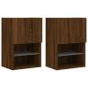 Stylish Brown Oak TV Cabinets with LED Lights - Set of 2