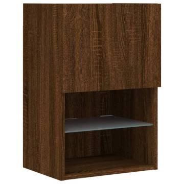 Stylish Brown Oak TV Cabinets with LED Lights - Set of 2