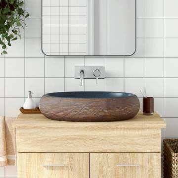 Chic Brown & Blue Oval Ceramic Basin - 59x40x15 cm