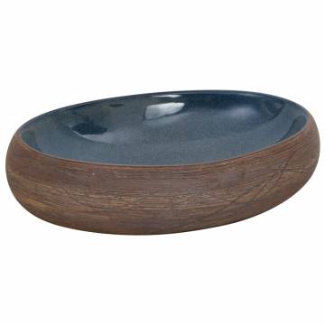 Chic Brown & Blue Oval Ceramic Basin - 59x40x15 cm